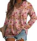 Maple Leaf Printed T Shirts for Women Casual V Neck Long Sleeve Shirts Loose Fall Fashion Leaves Graphic Pullover Tops