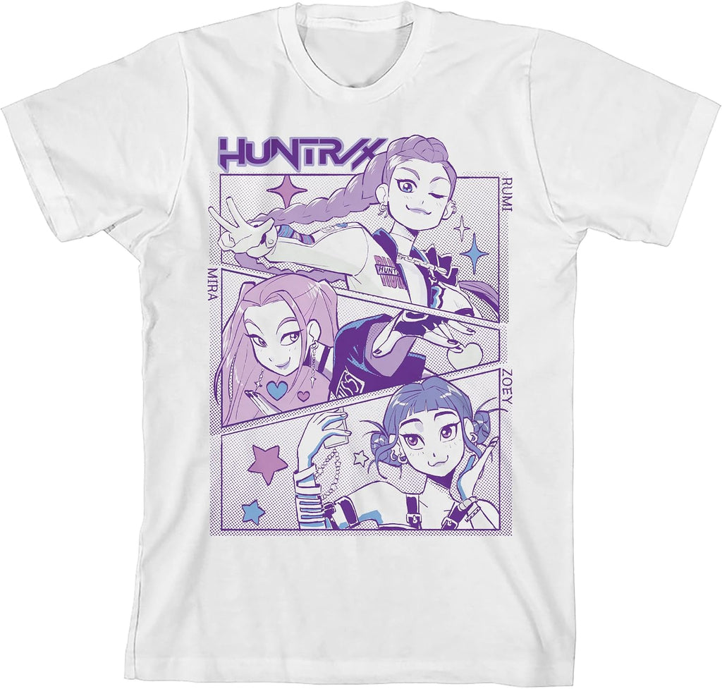 Kpop Demon Hunters Panel Art Huntrx Youth Light Green Crew Neck Short Sleeve T-Shirt