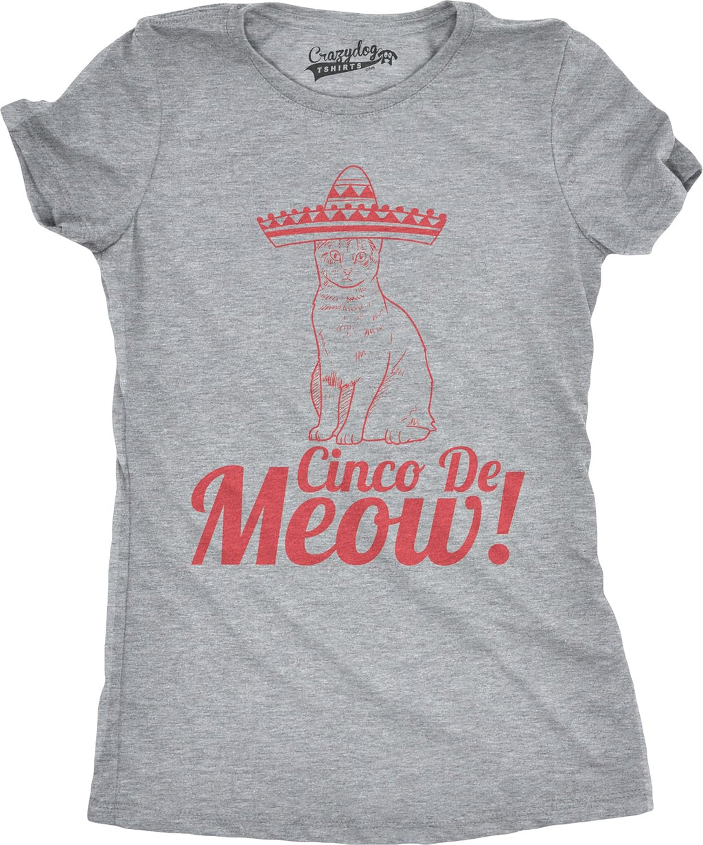 Womens Cinco De Meow T Shirt Funny Cat May 5 Mexico Sombrero Tequila Tee