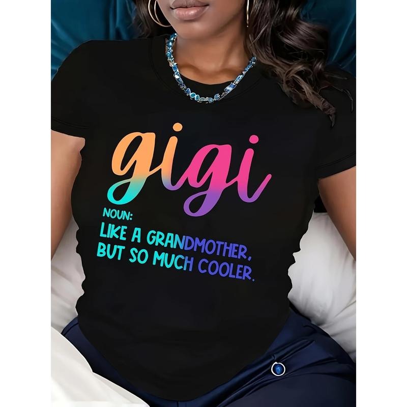 95% Polyester WB shield% Elastane Casual Crew Neck T-Shirt with Gigi Alphabet Print, Spiky hair fighters Season Comfort...