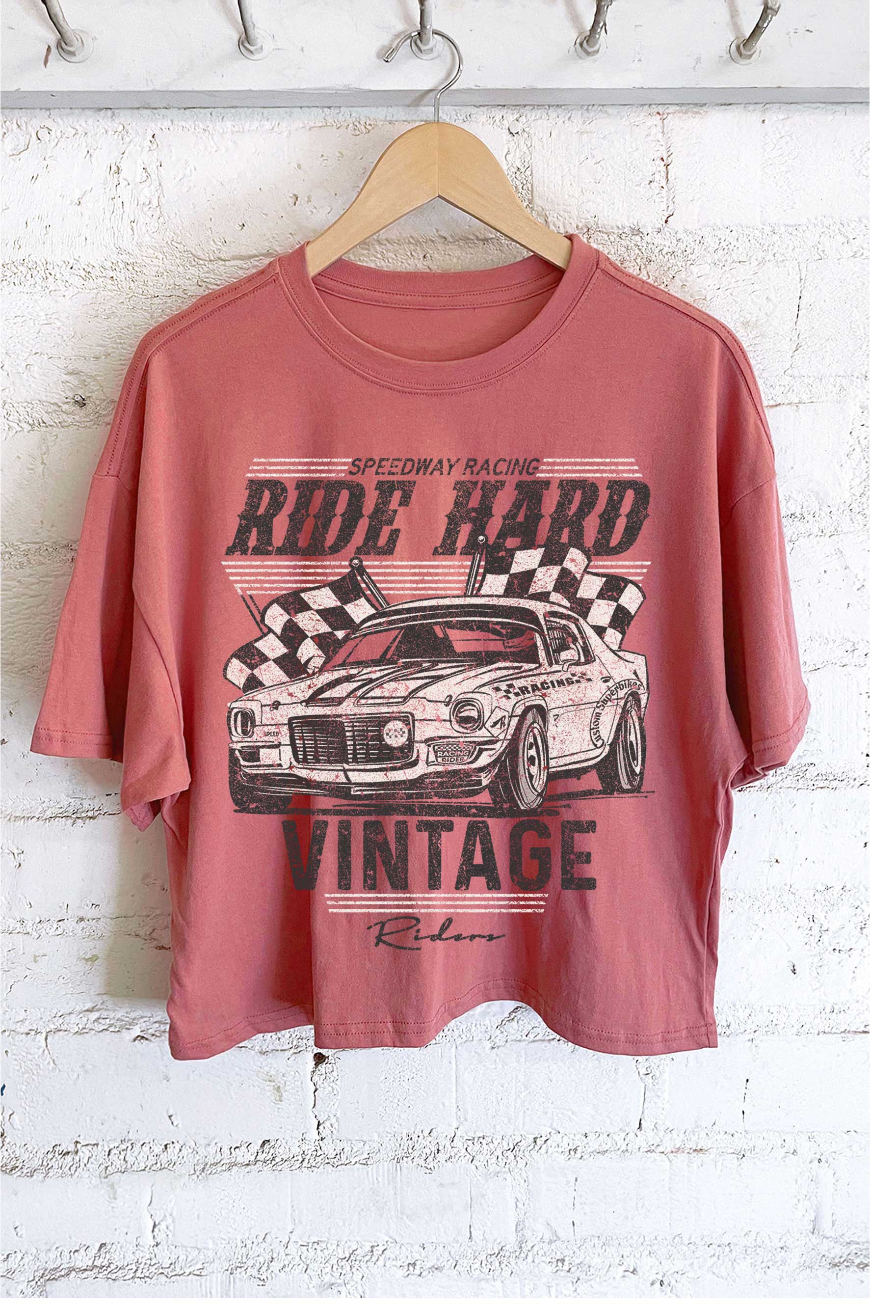 Ride Hard Vintage Car Graphic Long Crop Top