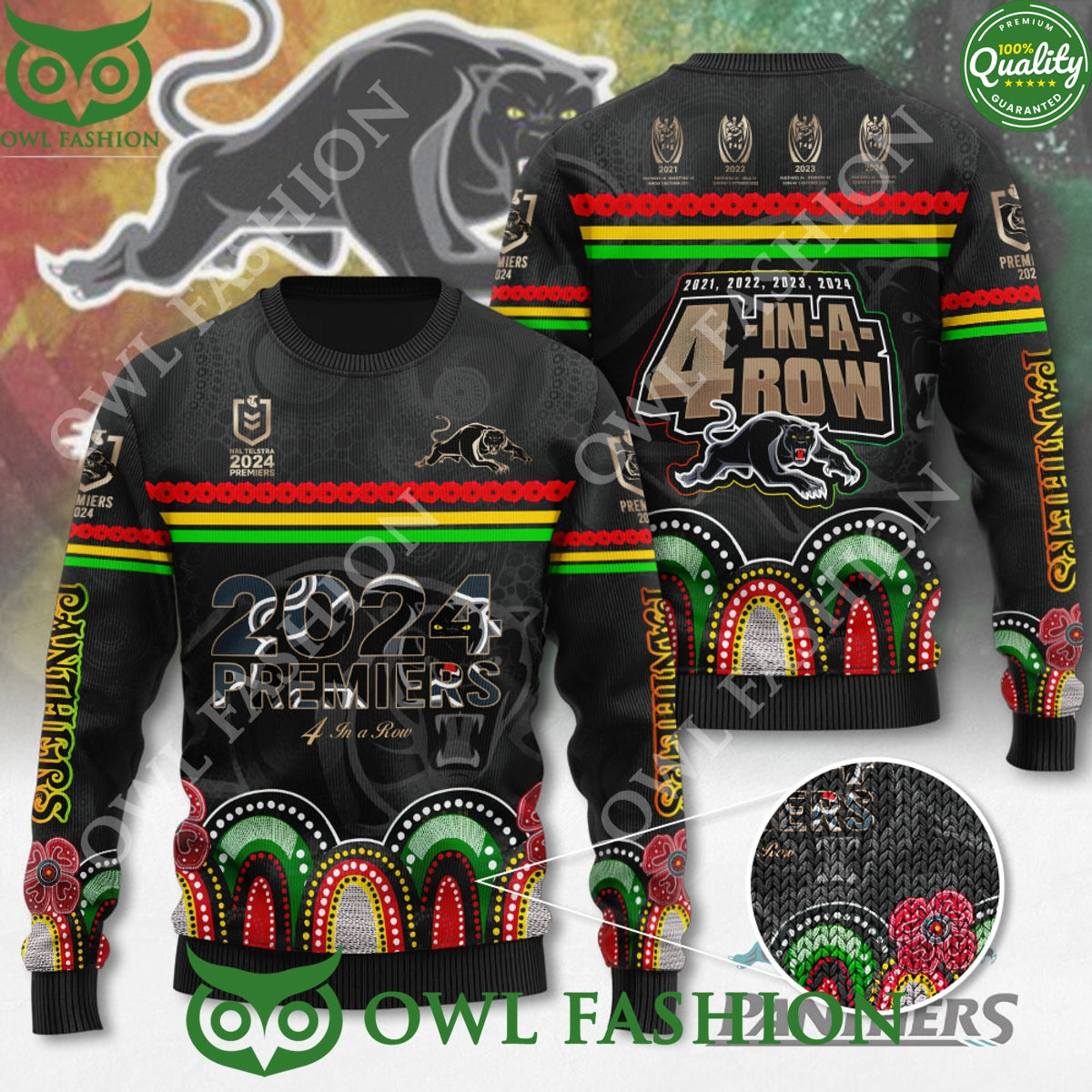 Penrith Panthers 2024 Premiers 4-in-a-row 3D Ugly Sweater