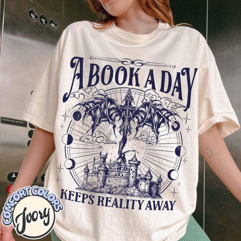 A Book a Day Dragon Comfort Colors T-shirt, Bookish Shirt, Book Club Shirt, Fantasy Book Merch, Gift for Reader,...