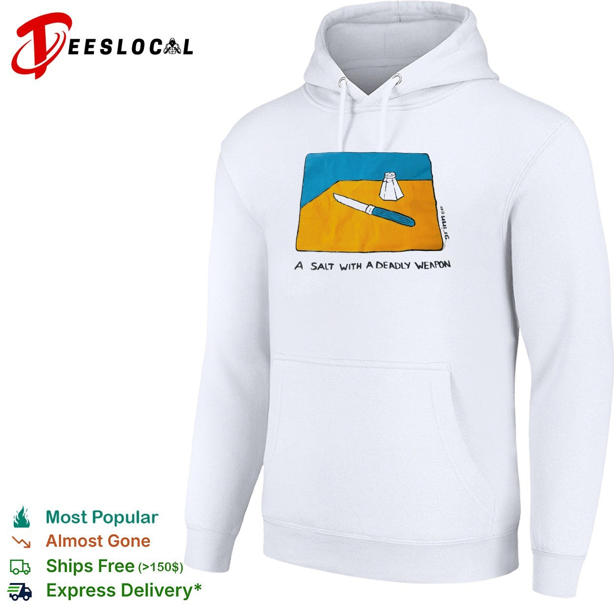 A salt with a deadly weapon knife salt shaker pun shirt