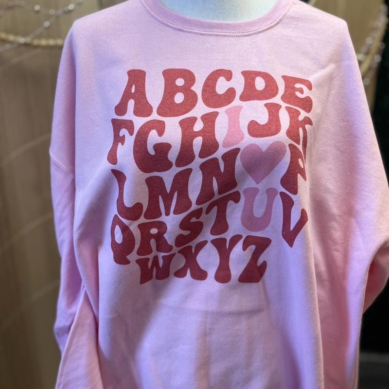 ABCDE I Love You Unisex Fit Sweatshirt  or Tee - Pink Sweatshirt - Valentines Day Sweatshirt Hoodie | RetroVerseTees.com