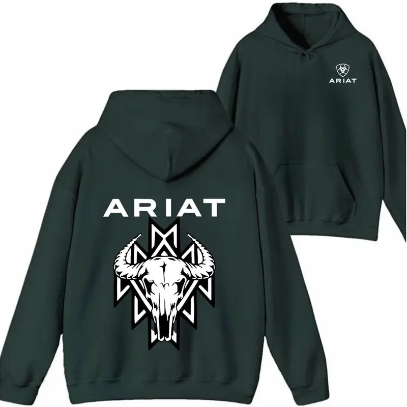ARIAT Hoodie Sweatshirt T shirt- Bold Bull Skull Design with Tribal Pattern, Ideal for Western Fashion Enthusiasts Unisex...