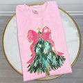 Abstract Pink Bow Christmas Tree Comfort Colors T-Shirt 'NLB' Hoodie, Sweatshirt | RetroVerseTees.com