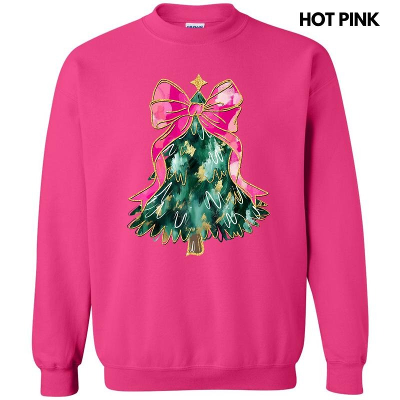 Abstract Pink Bow Christmas Tree Sweatshirt 'NLB' T-Shirts, Hoodie | RetroVerseTees.com