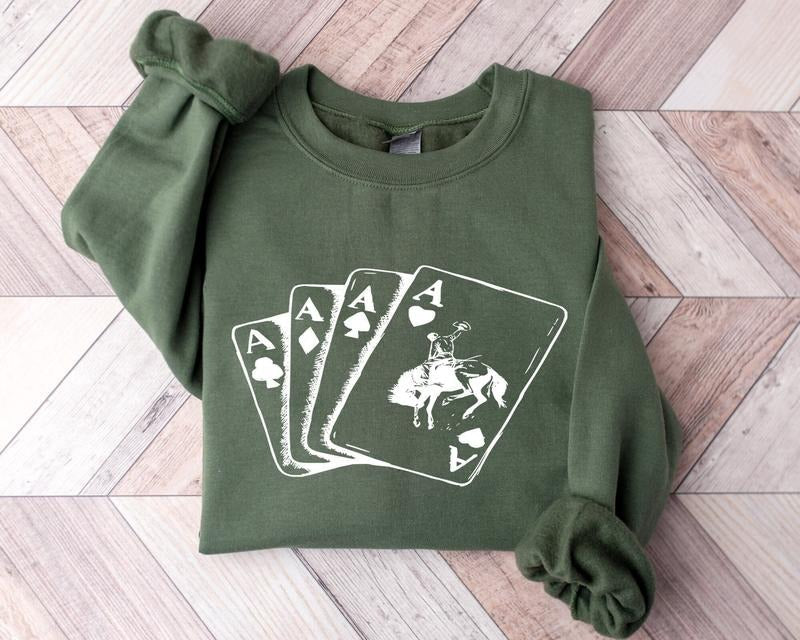 Ace Card Cowboy Shirt, Cowboy Sweatshirt, Playing Card Country Sweatshirt Casual Classic Collar Cotton Fabric Knit...