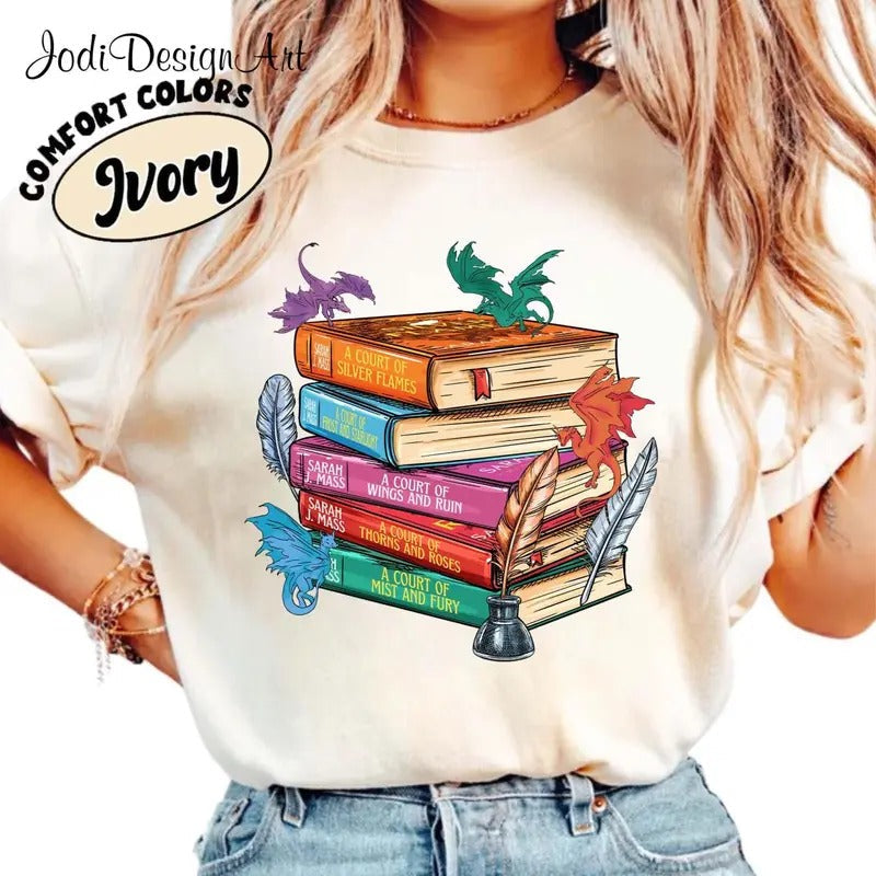 Acotar Dragon Book Shirt, Fantasy Reading, Dragon and Books, Readers Gift, TOG Series Shirt, Terrasen The Thirteen, Aelin...