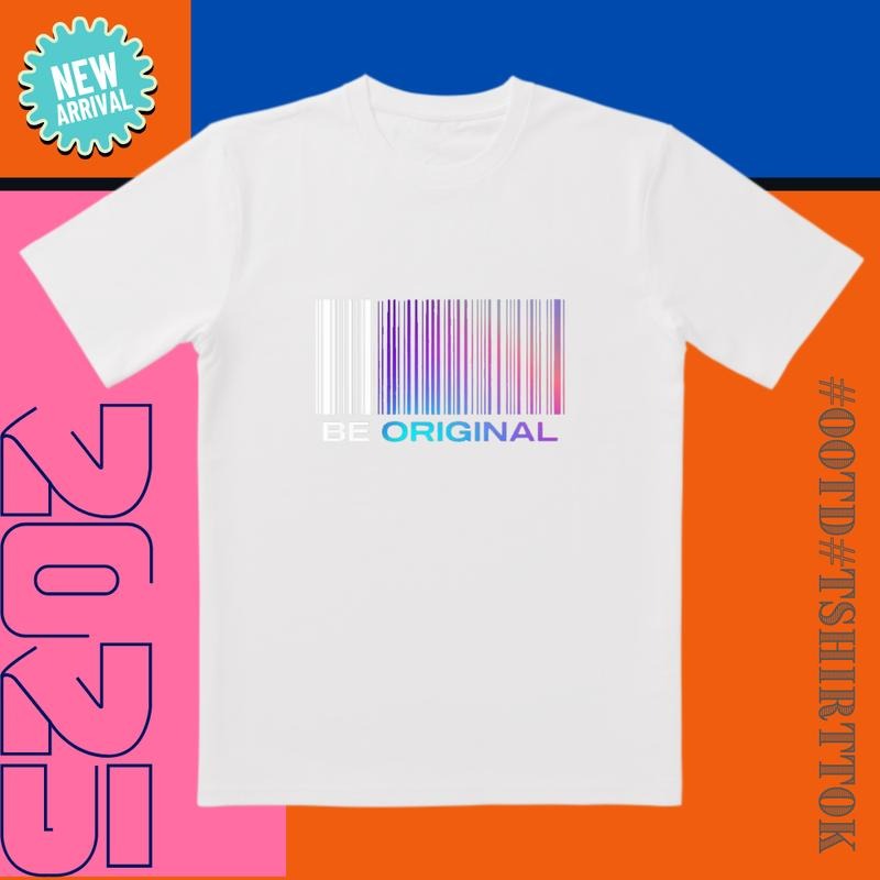 Pre-Order Alert! 'BE ORIGINAL' Barcode Tee |   White Base & Rainbow Noise |   Trendy All-Day Style for Streetwear/Date/Active Life