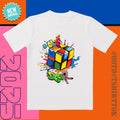 'Neon Rubik' 3D Printed Tee | Color-Splash Design & Embossed Details | Trendy All-Day Style for Streetwear/Date...