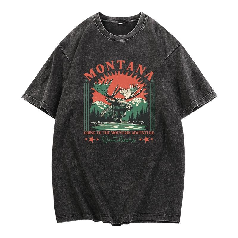Adventure - inspired Washed Tee: "MONTANA GOING Hidden leaf ninja TNF MOUNTAIN ADVENTURE Outdoors" with Moose, Embracing...