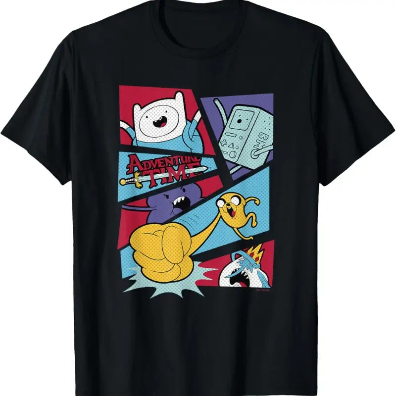 Adventure Time Group Shot Action Comic Panels Vintage Graphic Tees, Crew Neck, Size S- 3XL, Menswear Top, Womenswear Top...