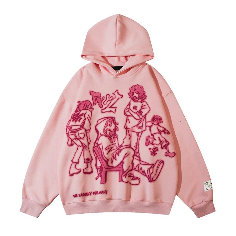 Aelfric Eden Cartoon Line Character Print Pullover Hoodie Menswear Oversized Tops Sweatshirts T-Shirts | RetroVerseTees.com