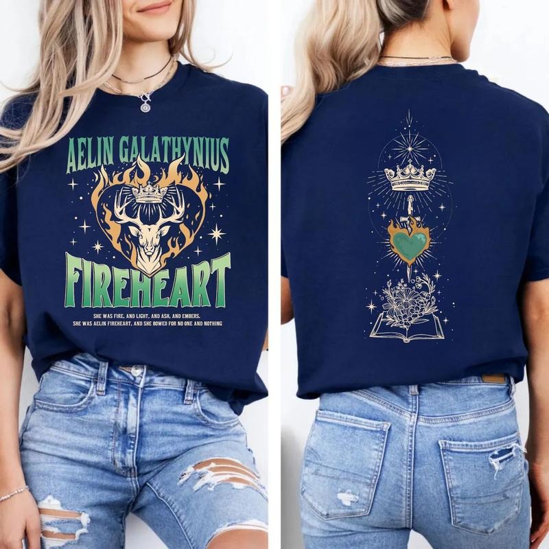 Aelin Galathynius Fireheart Shirt, Terrasen Tog Tshirt, Sjm Inspire Two Sides, Kingsflame The Thirteen, Book Merch,...