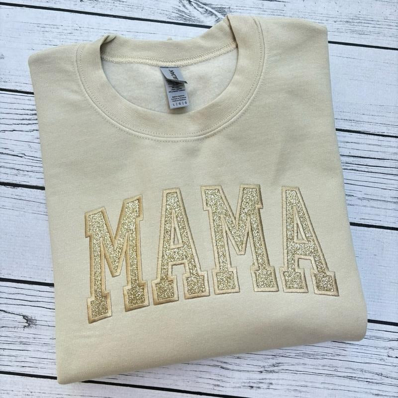 Aesthetic Glitter Mama Crewneck Sweatshirt T-Shirts, Hoodie | RetroVerseTees.com