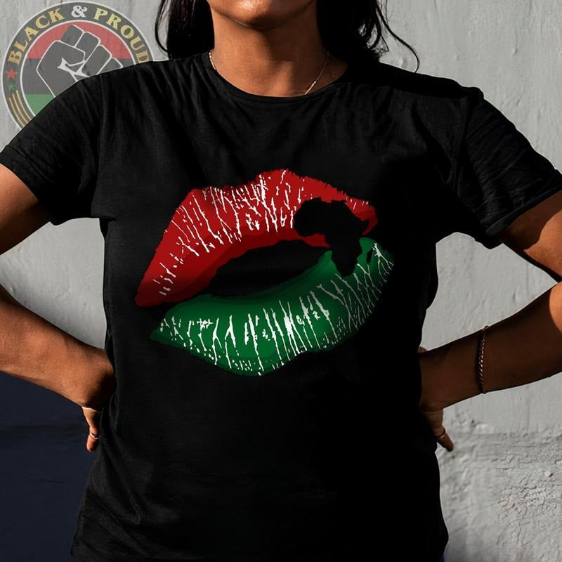 African American Lips Women Casual Top, Black Women Tee, Black Lips Shirt, Black Girl Magic Shirt, BLM, Mother's Day Gift...