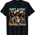 African Cowgirl Swag Cowgirls T-Shirt Cotton Fabric Day Fit Black Short Sleeve Round Neck Tops Women'WB shield Wear Cute...