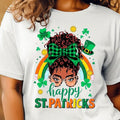 Afro Girl Messy Bun St. Patrick's Day Shirt, Black Girl Magic Tee, Lucky Black Women St Patrick Day Gift Hoodie, Sweatshirt