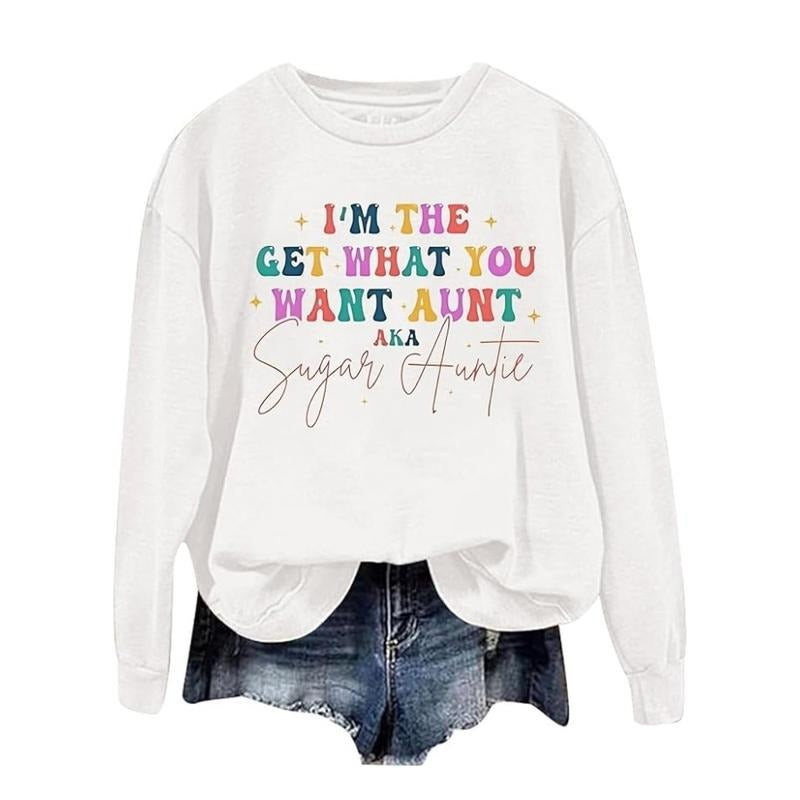 Aka Sugar Auntie, Funny Sweater Casual Street Style Fleece Fabric Crewneck Pullover Sweatshirt Tops Trendy for Women for...