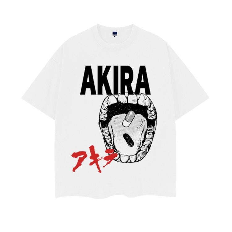 Akira "Excitement Drug" Heavyweight Vintage Tee 100% Cotton OVERSIZED Anime T-shirt Menswear Top Tshirt Streetwear Crew Necks Tropical Casual Crewneck White Baggy Shortsleeve Bestie Loose
