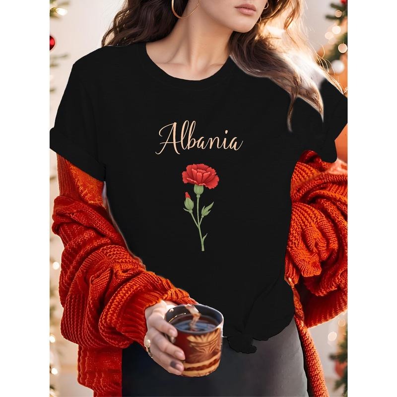 Albania Red Carnation Graphic Women'WB shield T-Shirt