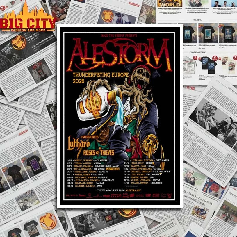 Alestorm Thunderfisting Europe 2025 Tour Poster shirt