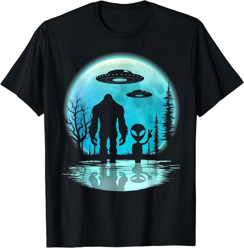 Alien And Bigfoot Moon T-Shirt Hoodie, Sweatshirt | RetroVerseTees.com