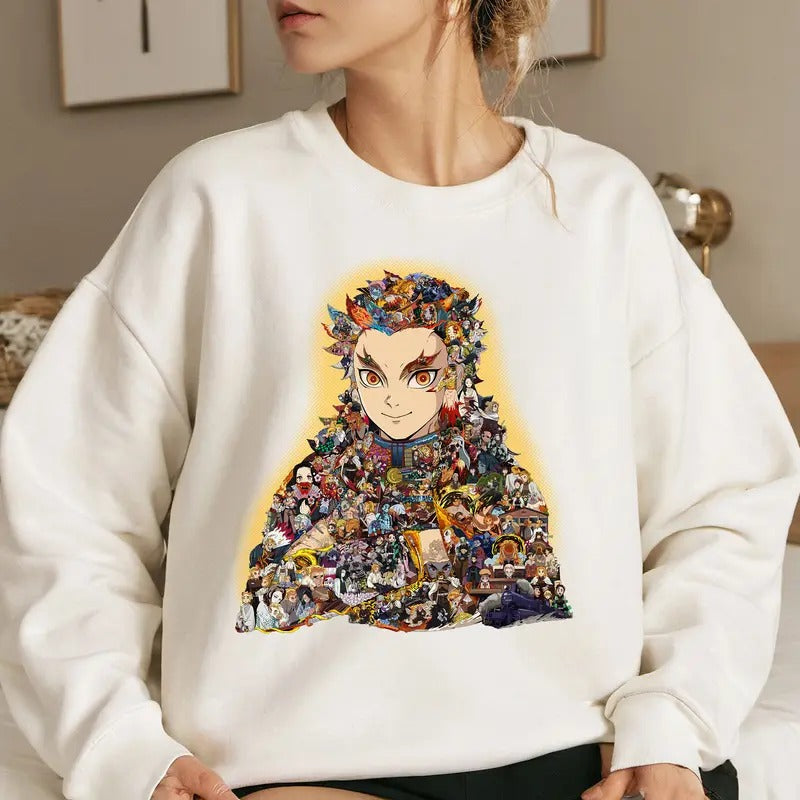 All Characters with Flame Hashira Shirt Crewneck Hoodie, Anime Shirt Sweatshirt | RetroVerseTees.com