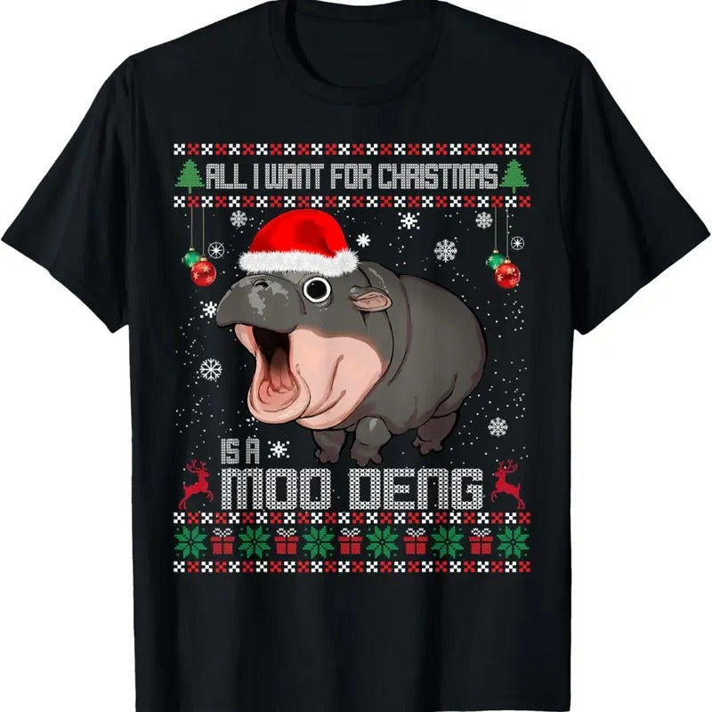 All I Want for Christmas is a Moo Deng Santa Ugly Christmas T-Shirt Hoodie, Sweatshirt | RetroVerseTees.com
