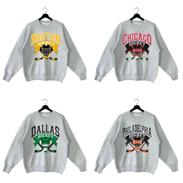 All Team Hockey Crewneck - Retro Ice Hockey Sweatshirt for Game Day Fans T-Shirts, Hoodie | RetroVerseTees.com