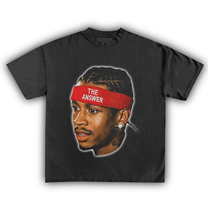 Allen Iverson Graphic Tee Shirt The Answer Big Face Vintage Basketball Shirt for Men Women Streetwear Menswear Top...
