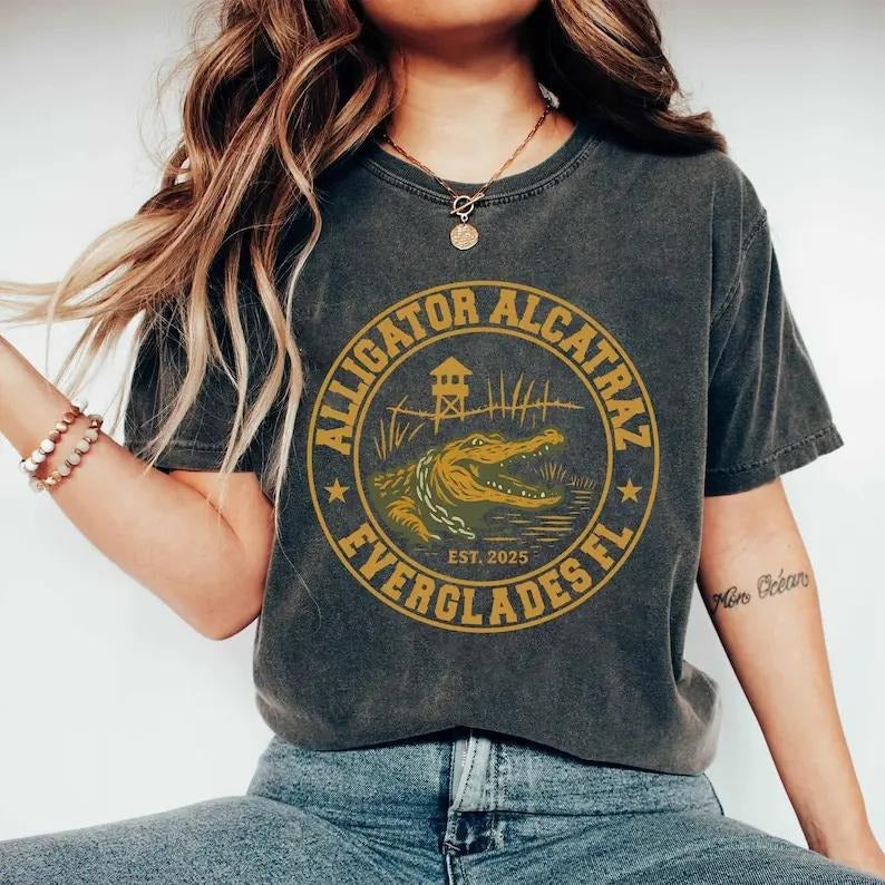 Alligator Alcatraz T-Shirt, Funny Florida Everglades Shirt, Vintage Gator Graphic, Swamp Humor Tee, Southern Dark Humor...