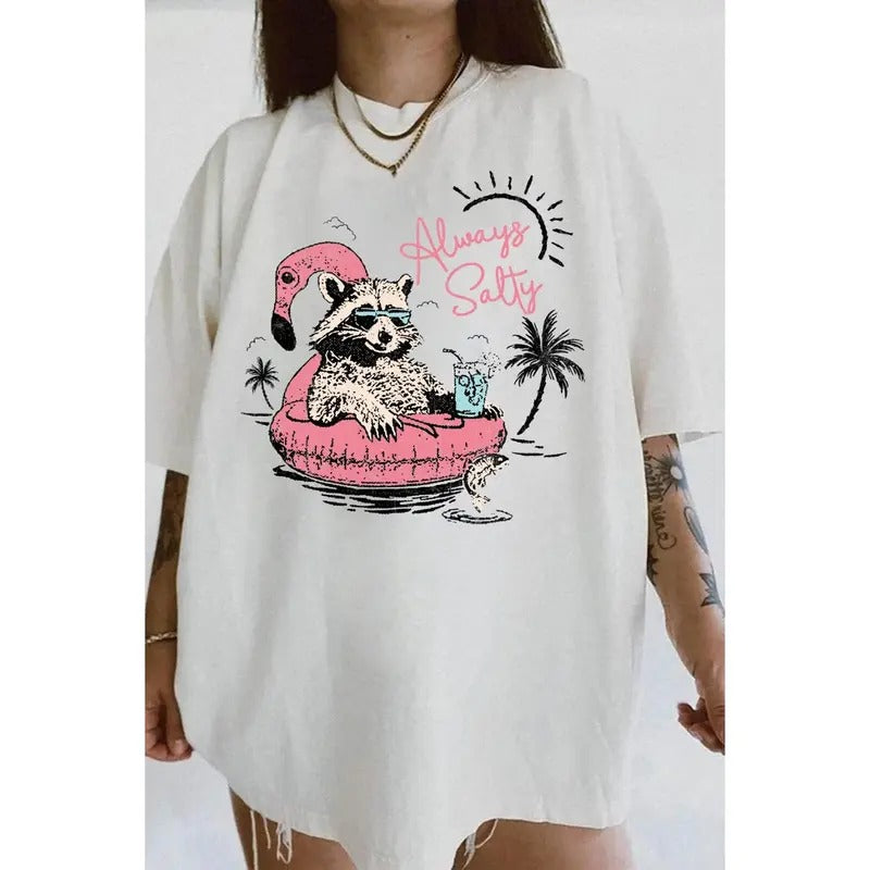 Always Salty Raccoon Tee For Women, Raccoon Lovers, Raccon Tee, Oversized Tee, Raccoon Gift Casual Comfort Hoodie, Sweatshirt