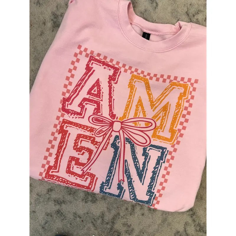 Amen Coquette Bow Graphic Top T-Shirts, Hoodie, Sweatshirt | RetroVerseTees.com