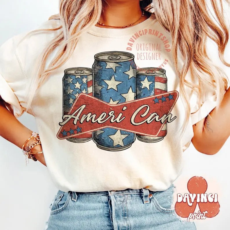 Ameri Can, 4th Of July, America, Independence Day, Patriotic, USA flag, Sublimation, shirt