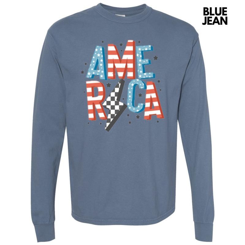 America Lightning Bolt Long Sleeve Comfort Colors T-Shirt Hoodie, Sweatshirt | RetroVerseTees.com