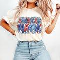 America Mama T-Shirt, 4th of July T-Shirt, Bright Doodle, Dalmatian Dots,Independence Day,Mom Shirt Design,USA Flag...