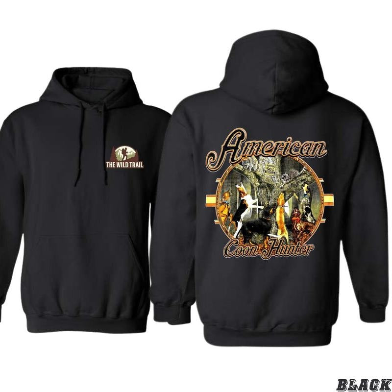 American Coon Hunter Hoodie - Vintage Hunting-Inspired Design with Dogs and Wildlife Graphics, Comfortable Unisex Apparel...