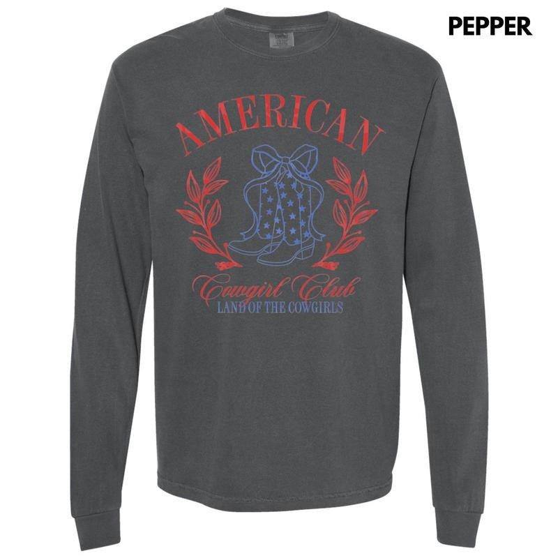 American Cowgirl Club Long Sleeve Comfort Colors T-Shirt Hoodie, Sweatshirt | RetroVerseTees.com