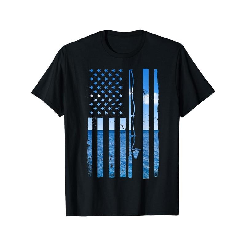 American Flag Fish Fisher Fisherman Funny Bass Fishing USA T-Shirt Made in USA Hoodie, Sweatshirt | RetroVerseTees.com