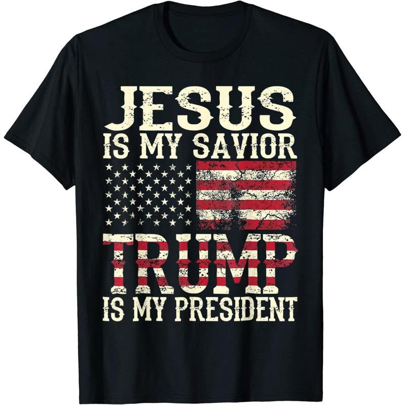 American Flag Tee Jesus Is My Savior Trump Is My President T-shirt Casual Graphics Tops Summer Gift Tee Black Medium Made...