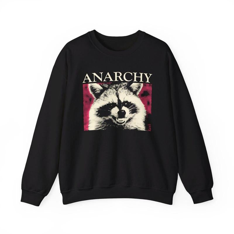 Anarchy Raccoon Crewneck Sweatshirt T-Shirts, Hoodie | RetroVerseTees.com