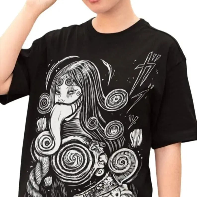 Anime T-shirt, Manga T-shirt, Creepy Girl Shirt, Horror Manga Tee Hoodie, Sweatshirt | RetroVerseTees.com