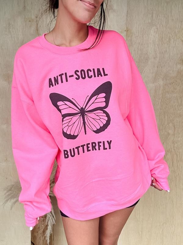 Anti Social Butterfly Graphic Pullover T-Shirts, Hoodie, Sweatshirt | RetroVerseTees.com