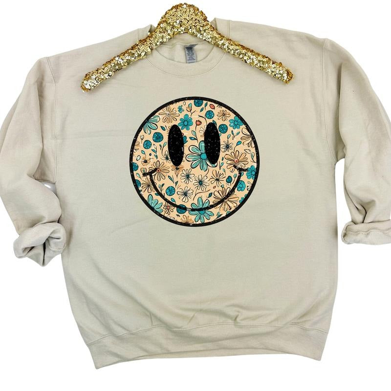 Antique Floral Happy Face Sweatshirt 'NLB' T-Shirts, Hoodie | RetroVerseTees.com