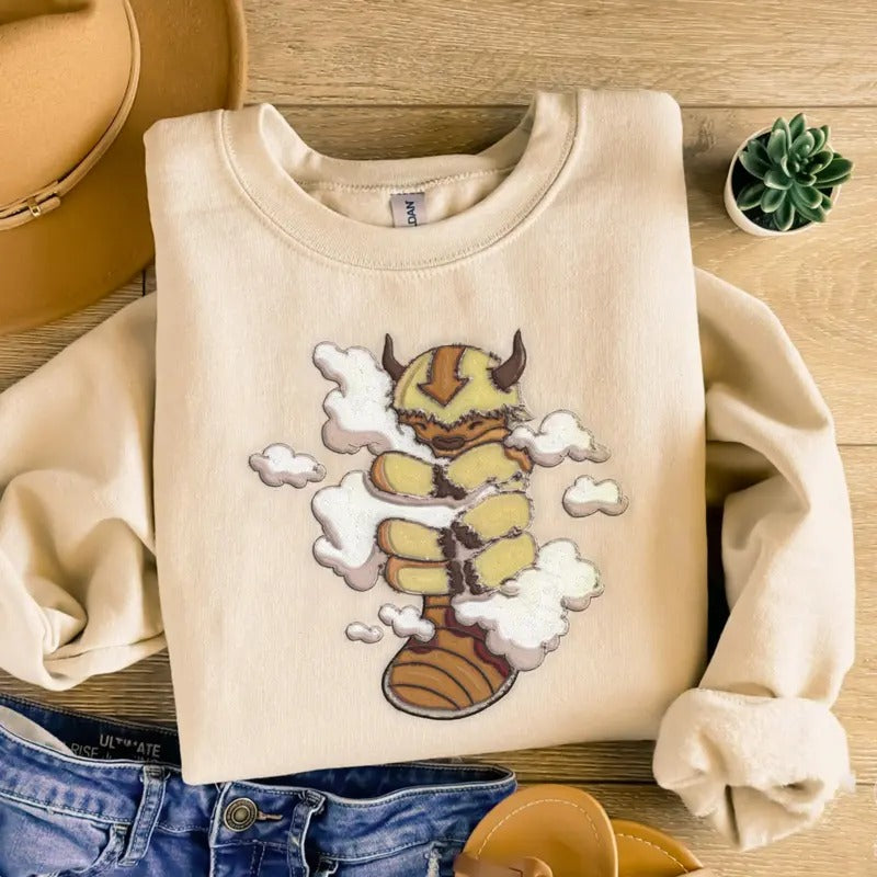 Appa Embroidered Sweatshirt, Embroidered Anime Shirt, Anime Shirt, Embroidered Shirt Hoodie | RetroVerseTees.com