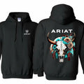 Ariat Hoodie - Unisex Hoodie, Featuring A Wild Bull Skull Design With Intricate Floral Patterns, Perfect For Outdoor...