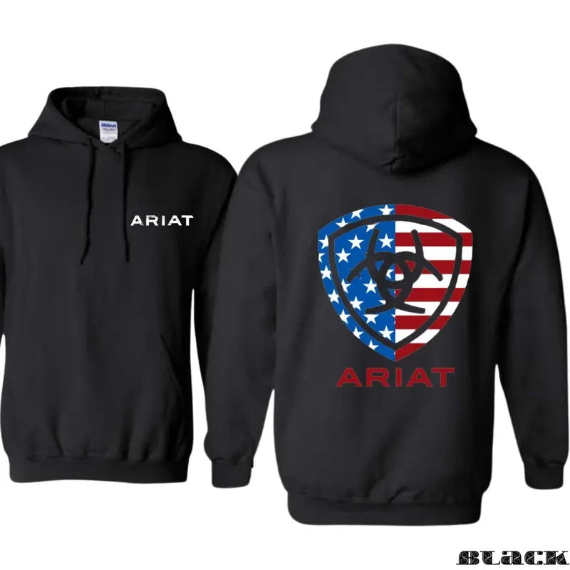 Ariat Hoodie, Classic American Flag Logo Design, Unisex, Ideal for Outdoor Activities and Casual Wear  Hoodie,...